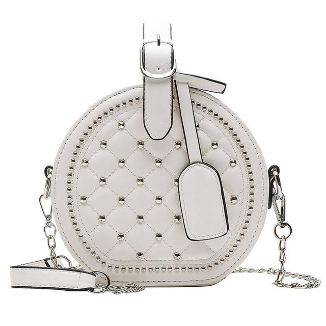 Round rivet leather crossbody purse The Store Bags White 