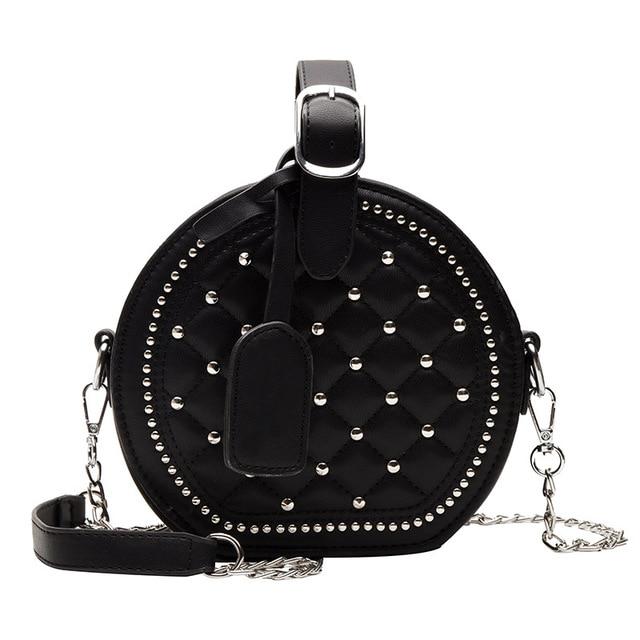 Round rivet leather crossbody purse The Store Bags Black 