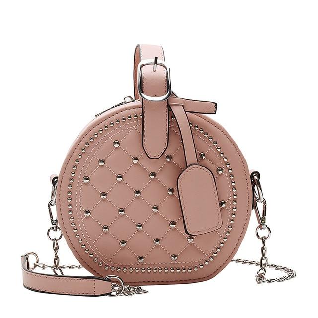 Round rivet leather crossbody purse The Store Bags Pink 