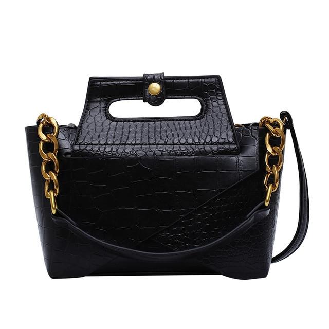 Croc Leather Purse With Gold Chain Strap The Store Bags Black 