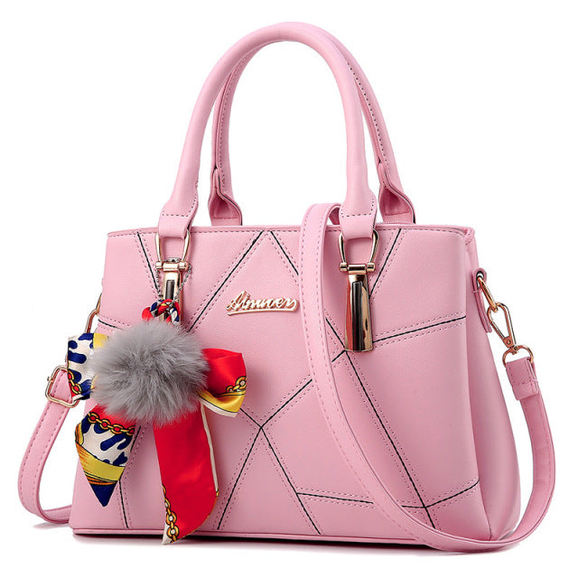 Leather Handbag With Pom Poms The Store Bags Pink 