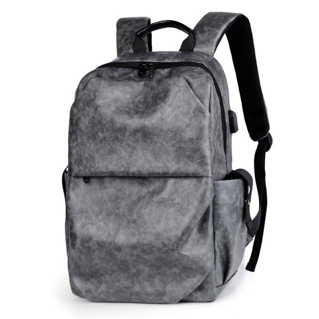 Leather Backpack With USB Charger The Store Bags Gray 