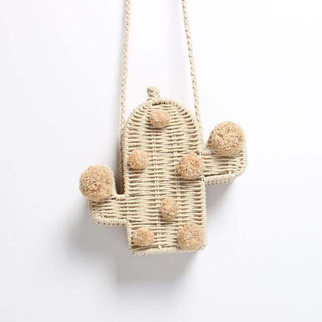Straw Clutch Bag With Pom Poms - Beige - The Store Bags